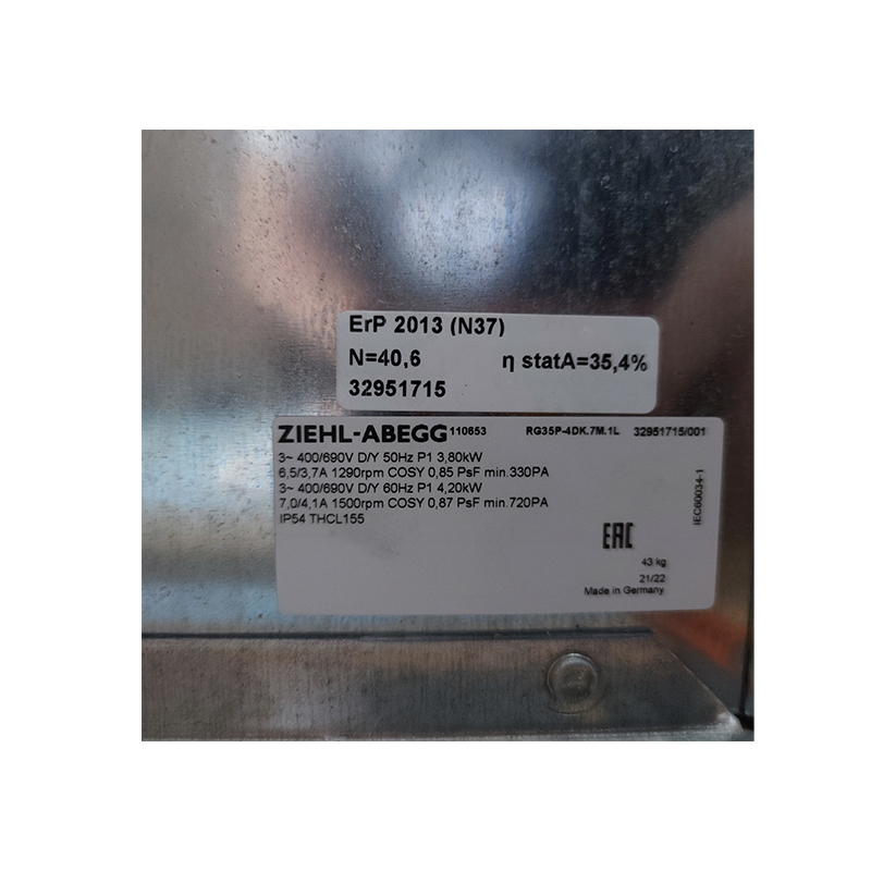 RG35P-4DK.7M.1R | ZIEHL-ABEGG 3~230-400V 4200W AC Radial Fan for HVAC & Equipment Cooling
